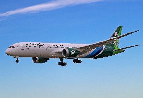 Saudia Boeing 787 2024 National Day Livery Landing in Barcelona