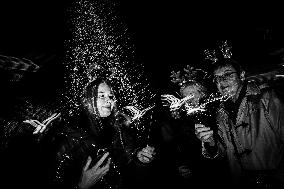 Night Of Wishes On Christmas Eve In Athens, Greece