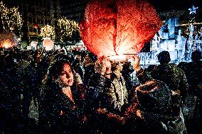 Night Of Wishes On Christmas Eve In Athens, Greece