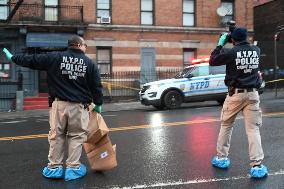 NYPD Crime Scene Investigators At Scene Where 36-year-old Man Fatally Stabbed Numerous Times On East Tremont Avenue And Morris A