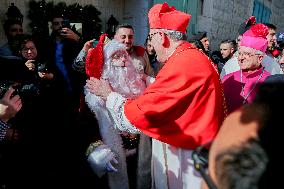 Latin Patriarch of Jerusalem Leads Christmas Eve Mass at the Church of the Nativity in Bethlehem - West Bank