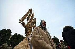 Ukraines coat of arms made of didukhs installed in Lviv