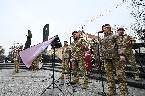 Ukraines coat of arms made of didukhs installed in Lviv