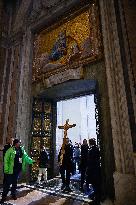 Pilgrims Walk Through The Holy Door Of St. Peter's Basilica - Vatican