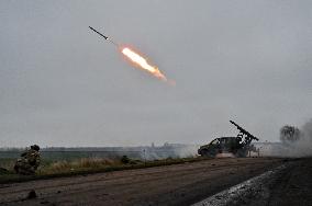 Work of artillery crew of Striletskyi Battalion special police unit in Zaporizhzhia region