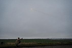 Work of artillery crew of Striletskyi Battalion special police unit in Zaporizhzhia region