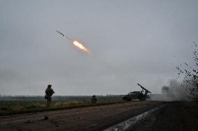 Work of artillery crew of Striletskyi Battalion special police unit in Zaporizhzhia region