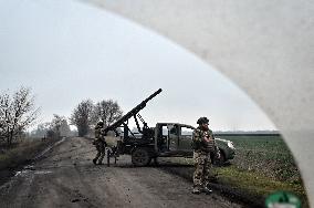 Work of artillery crew of Striletskyi Battalion special police unit in Zaporizhzhia region