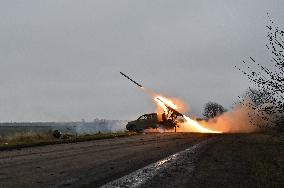 Work of artillery crew of Striletskyi Battalion special police unit in Zaporizhzhia region