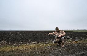 Work of artillery crew of Striletskyi Battalion special police unit in Zaporizhzhia region