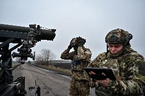 Work of artillery crew of Striletskyi Battalion special police unit in Zaporizhzhia region