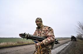 Work of artillery crew of Striletskyi Battalion special police unit in Zaporizhzhia region