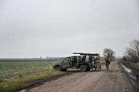 Work of artillery crew of Striletskyi Battalion special police unit in Zaporizhzhia region