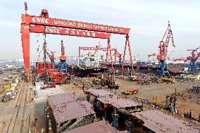 Giant Ship Construction in Qingdao