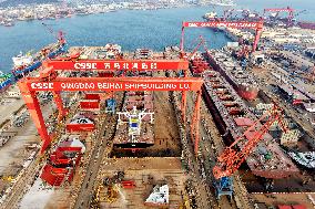 Giant Ship Construction in Qingdao