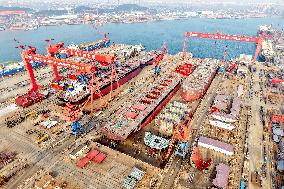 Giant Ship Construction in Qingdao