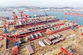 Giant Ship Construction in Qingdao