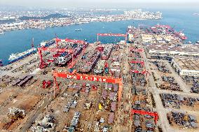 Giant Ship Construction in Qingdao