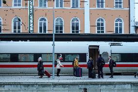 Deutsche Bahn Staff At Passau Station Next To ICE To Vienna