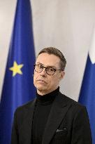 Finnish President Alexander Stubb meets media