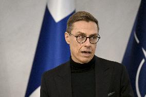 Finnish President Alexander Stubb meets media