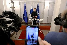 Finnish President Alexander Stubb meets media