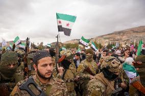 Syrians Celebrate The Overthrow Of The Assad Regime In Umayyad Square, Damascus