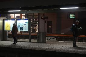 Train Station Buchloe In Bavaria At Night