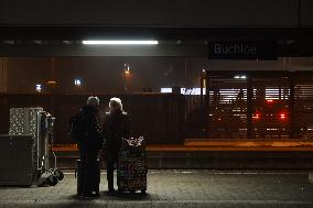 Train Station Buchloe In Bavaria At Night