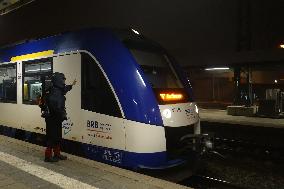 Train Station Buchloe In Bavaria At Night