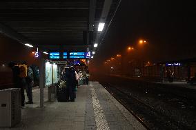 Train Station Buchloe In Bavaria At Night