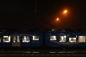 Train Station Buchloe In Bavaria At Night