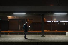 Train Station Buchloe In Bavaria At Night