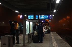 Train Station Buchloe In Bavaria At Night