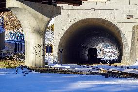 Deutsche Bahn Regional Train RE7 In Oberstaufen, Bavaria In Snowy Winter