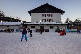 Children Ice Scating In The Bavarian City Oberstaufen