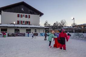 Children Ice Scating In The Bavarian City Oberstaufen