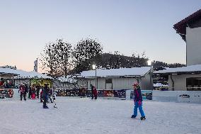 Children Ice Scating In The Bavarian City Oberstaufen