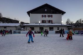 Children Ice Scating In The Bavarian City Oberstaufen