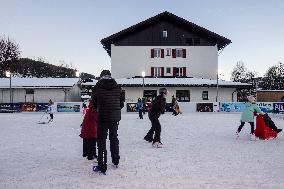 Children Ice Scating In The Bavarian City Oberstaufen