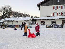 Children Ice Scating In The Bavarian City Oberstaufen