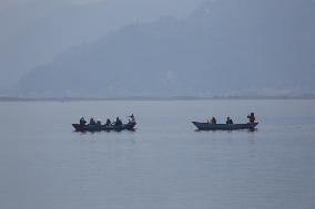 Daily Life In Fewa Lake In Pokhara, Nepal.