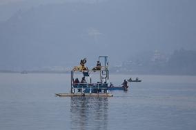 Daily Life In Fewa Lake In Pokhara, Nepal.