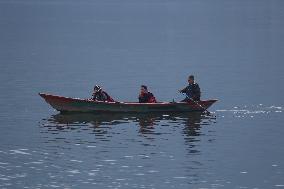 Daily Life In Fewa Lake In Pokhara, Nepal.