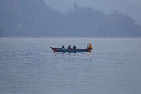 Daily Life In Fewa Lake In Pokhara, Nepal.