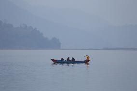 Daily Life In Fewa Lake In Pokhara, Nepal.