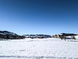 Bavarian Winter Landscape In Oberstaufen