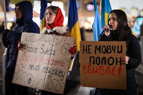 Protest In Support Of Ukraine In Krakow Continues