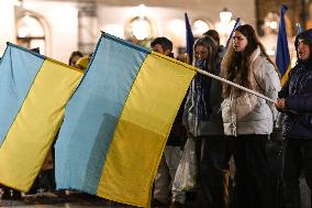 Protest In Support Of Ukraine In Krakow Continues