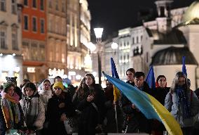 Protest In Support Of Ukraine In Krakow Continues